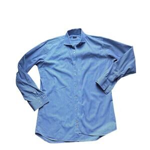 Tom James Custom Tailored Blue Stripe Button Down Shirt Long Sleeve